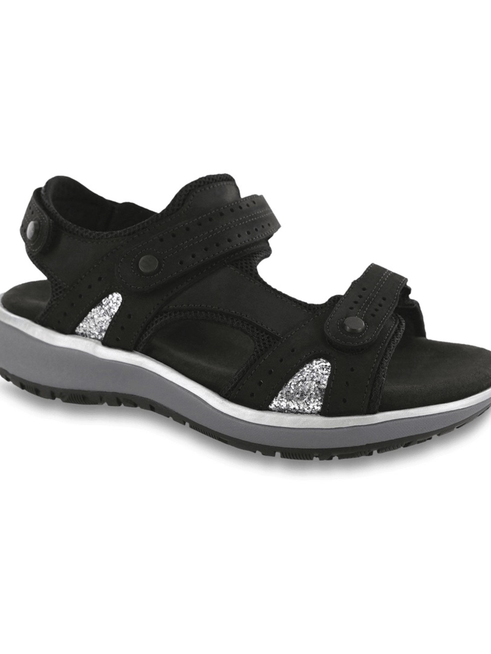 SAS Black Sandal with Silver Glitter Panels